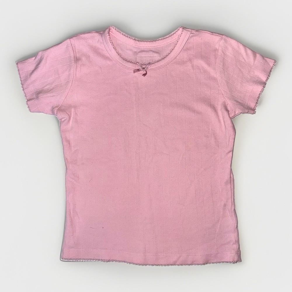 Daily Drills Pink Pointelle Baby Tee XS/S? Bow Coquette Balletcore Y2K Style